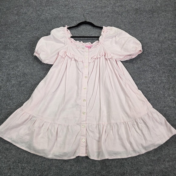 Stoney Clover Lane Dresses & Skirts - Stoney Clover Lane Dress Womens Small Pink Linen Puff Sleeve Button Front Swing